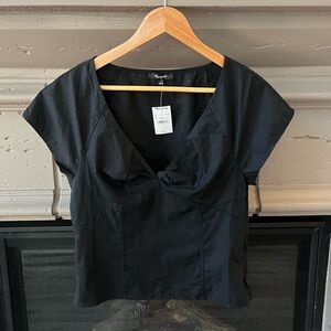 Madewell Twist-Front Seamed Top in Poplin Cotton Casual Breathable Normcore